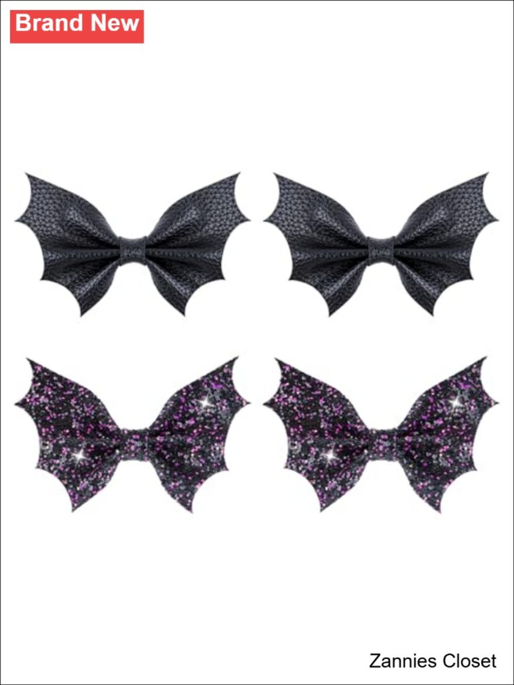 👻 4pc Bat Hair Bow Clips Glitter PU Leather Alligator Halloween Costume